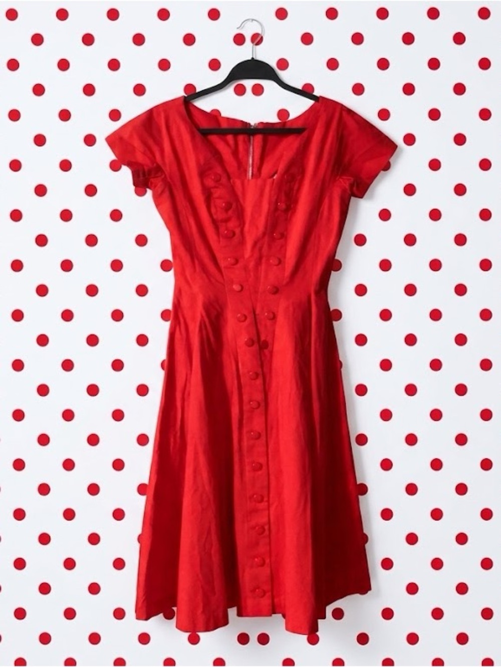 Vintage 1950s Gigi Young Red Button-Front Fit & Flare Dress